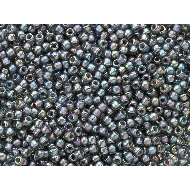 TOHO Bead Round 11/0, Gray-Lined Opaque Gray Rainbow, 2.5-Inch Tube