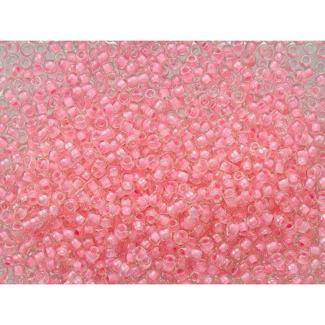 TOHO 11/0 Hot Pink-Lined Transparent Crystal Rainbow Round Bead 2.5-Inch Tube