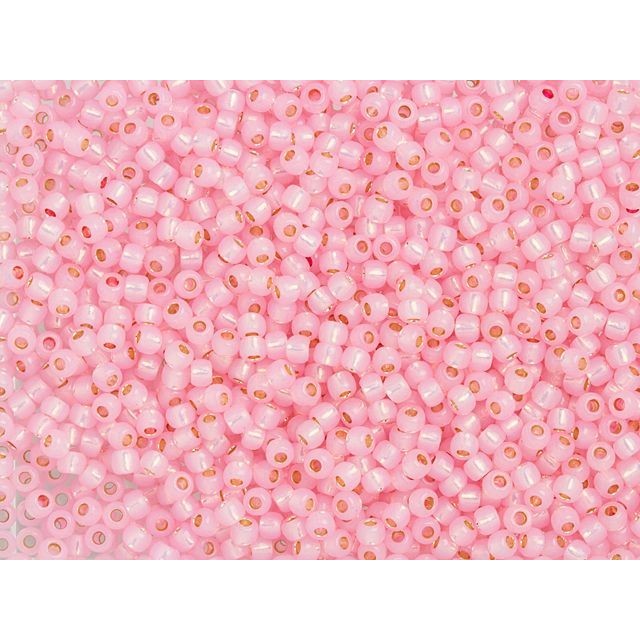 TOHO Bead Round 11/0, Silver-Lined Milky Baby Pink PermaFinish 2.5-Inch Tube