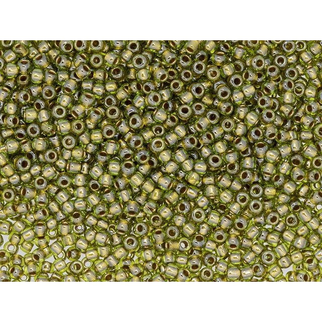 TOHO 11/0 Round Seed Bead 24K Gold-Lined Peridot, 2.5-Inch Tube