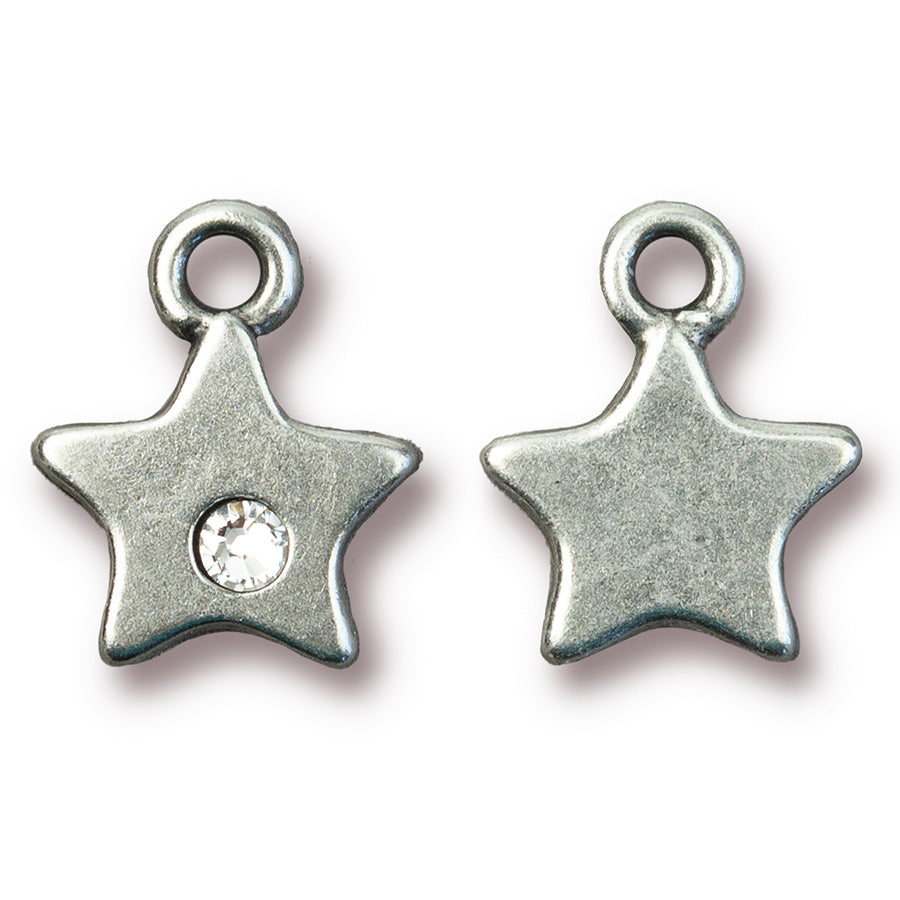 14mm Pewter Star Charm with Crystal by TierraCast