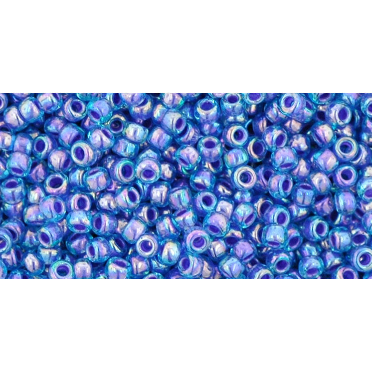 TOHO Round 11/0, Tube 2.5" : Inside-Color Rainbow Aqua/Opaque Purple-Lined