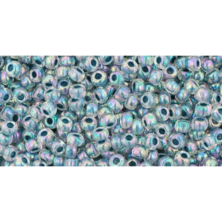 TOHO Round 11/0, Tube 2.5" : Inside-Color Rainbow Crystal/Montana Blue-Lined