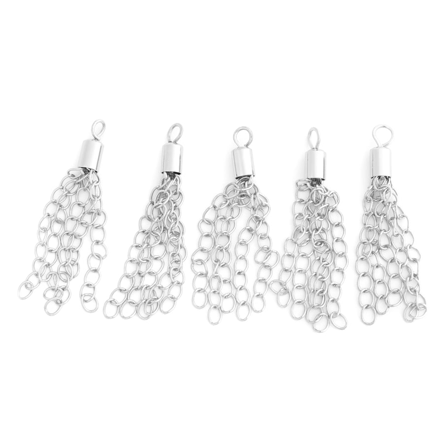 40mm Mini Chain Tassels from the Global Collection - Rhodium Plated (5 Pieces)