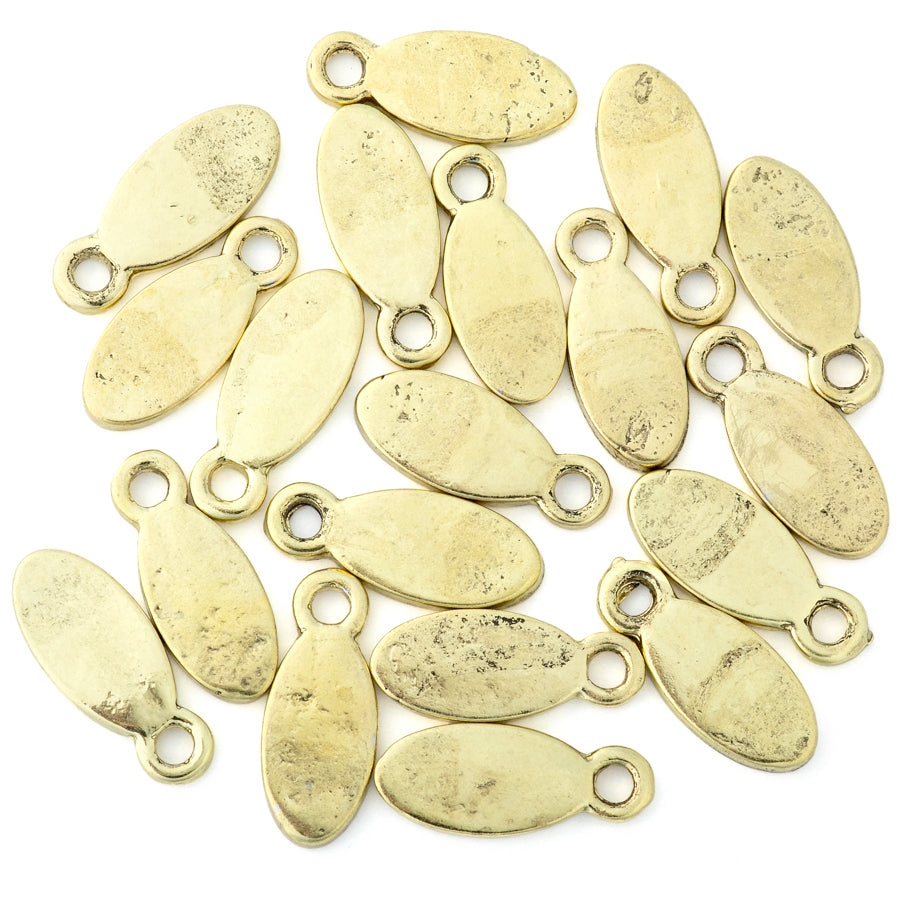 9mm Oval Tag Charm from the Global Collection - Brass Plated (15 Pieces)