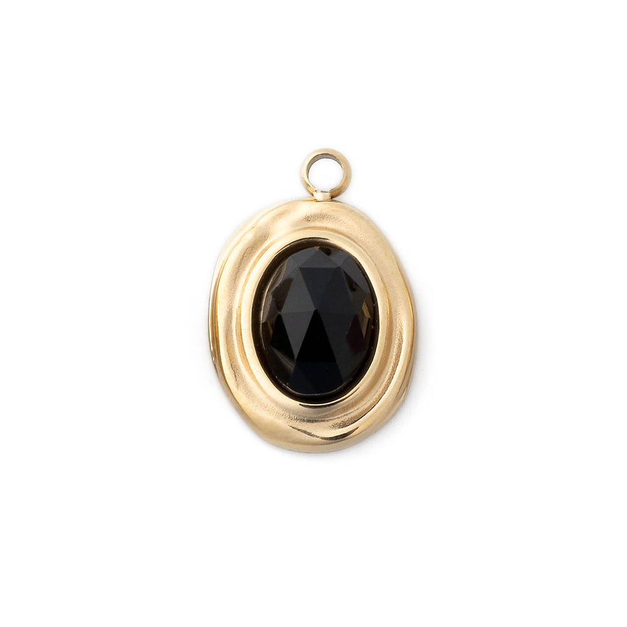 12x8mm Oval Charm/Pendant with Gemstone from the Global Collection - 14k Gold Plated with Onyx