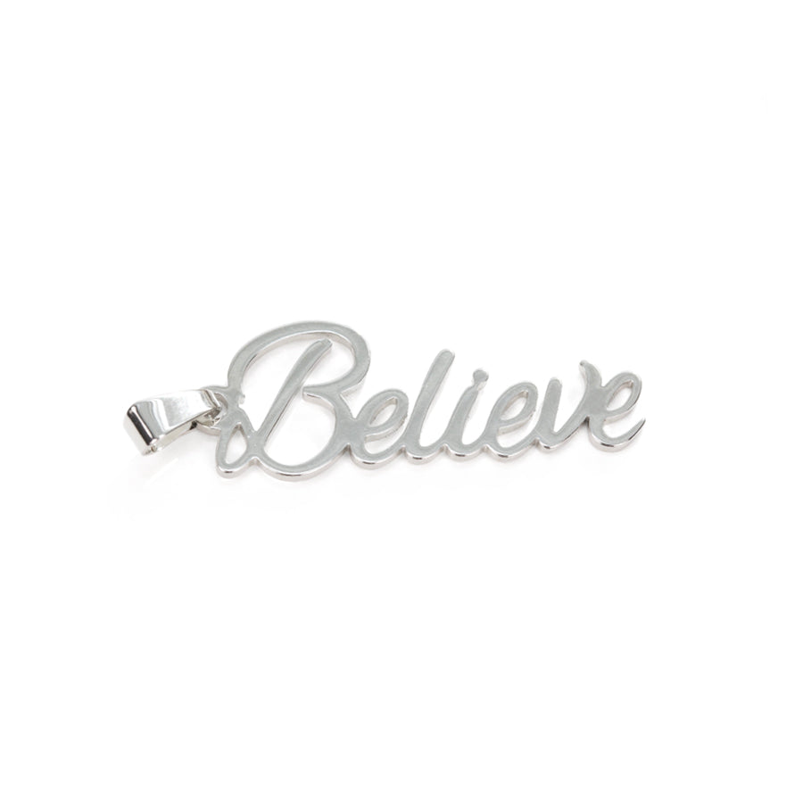 38x12mm Believe Charm with Bail - Rhodium Plated