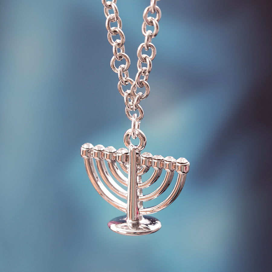 20x22mm Menorah Charm with Rhinestones - Rhodium Plated