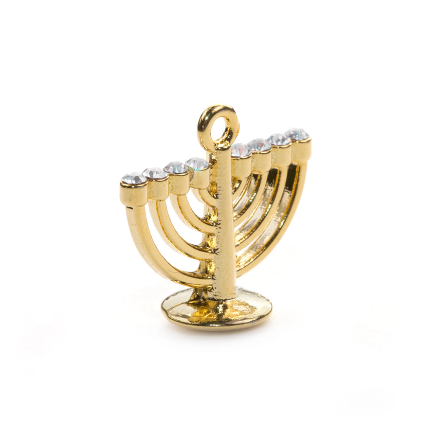 20x22mm Menorah Charm with Rhinestones - Gold Plated