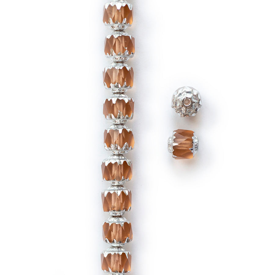 6mm Cathedral Czech Glass Fire Polish Bead - Peach with Silver Finish