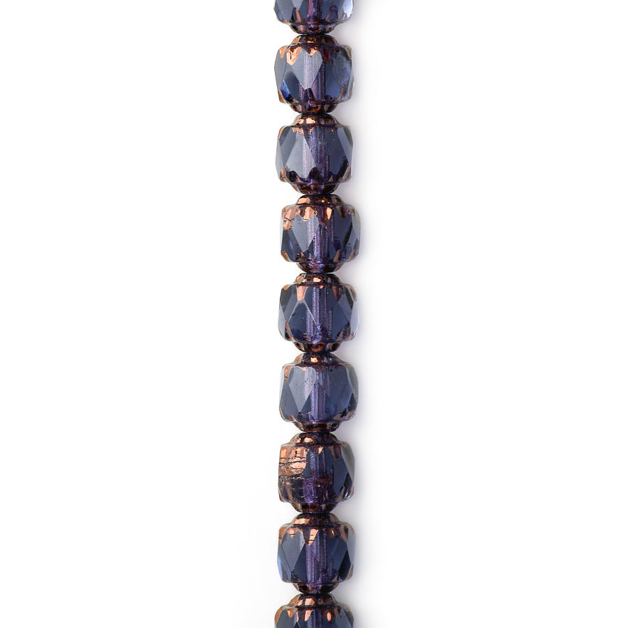 6mm Cathedral Czech Glass Bead - Cadet Blue with Bronze Finish