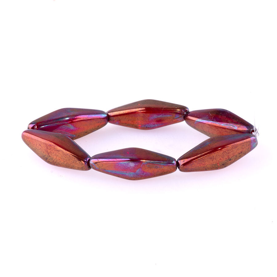 20x8mm Rhombus Czech Glass Beads - Metallic Rust with Purple Finish