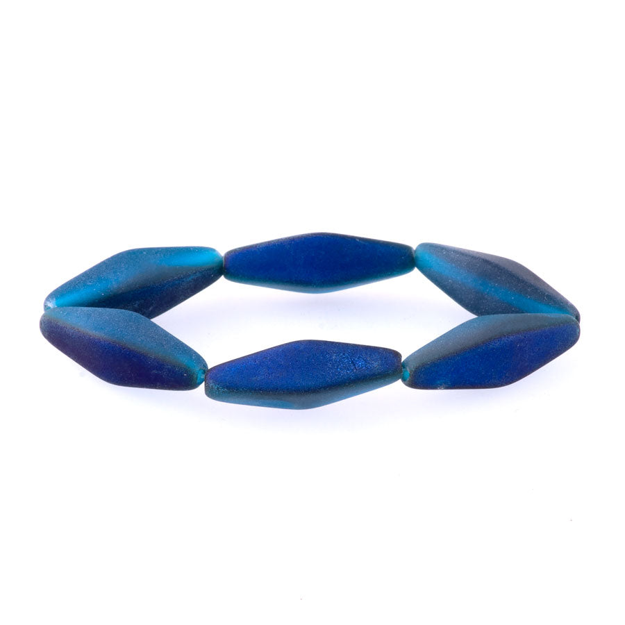 20x8mm Rhombus Czech Glass Beads - Pacific Blue with Matte, Bronze and Metallic Blue Finishes