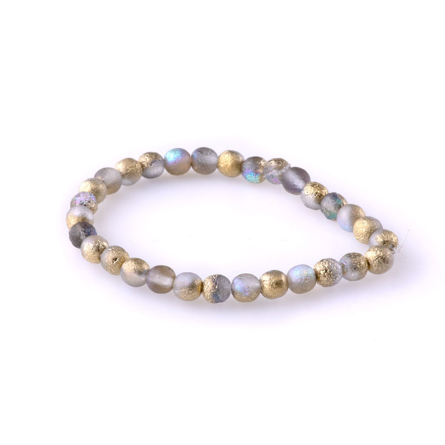 6mm Round Druk Czech Glas Beads - Transparent Glass and Etched, AB, and Gold Finishes