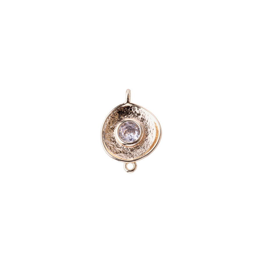 15mm Round Connector/Charm with Round Crystal Embellishment from the Glam Collection - Gold Plated