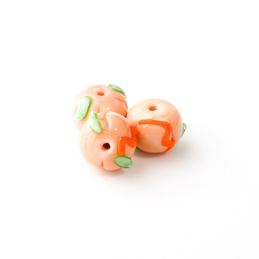 12.5 x 15mm Pumpkin Lampwork Beads - Light Orange (3 Pieces)