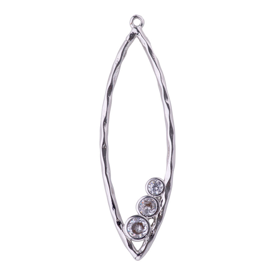 42mm Pointed Oval Pendant with Crystal Embellishments from the Glam Collection - Rhodium Plated