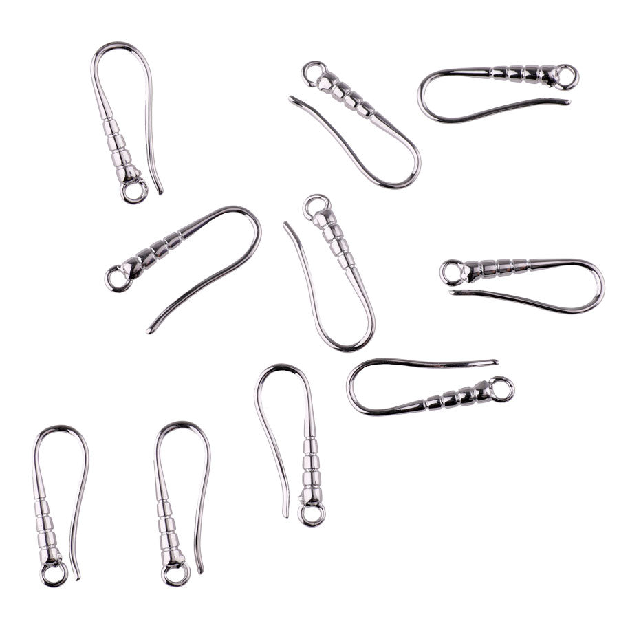 20mm Rhodium Plated French Hook Ear Wire with Loop (10 Pieces)