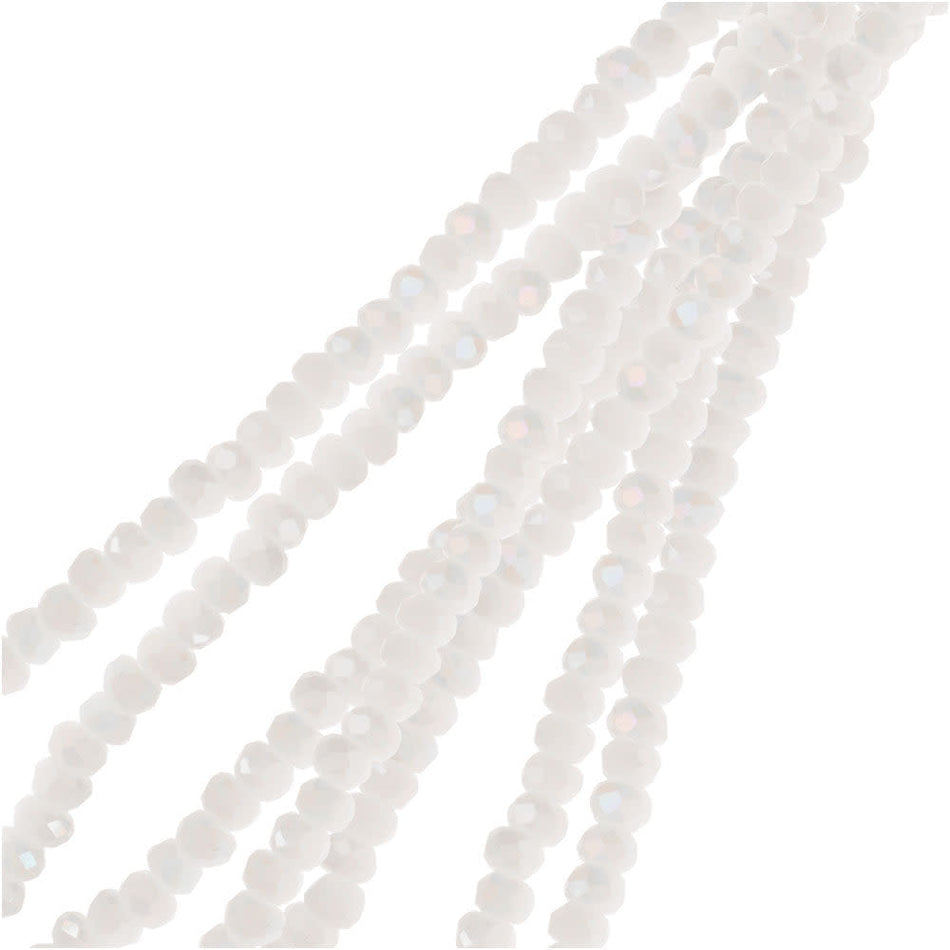 Crystal Beads, Faceted Rondelle 1.5x2.5mm, Opaque White AB