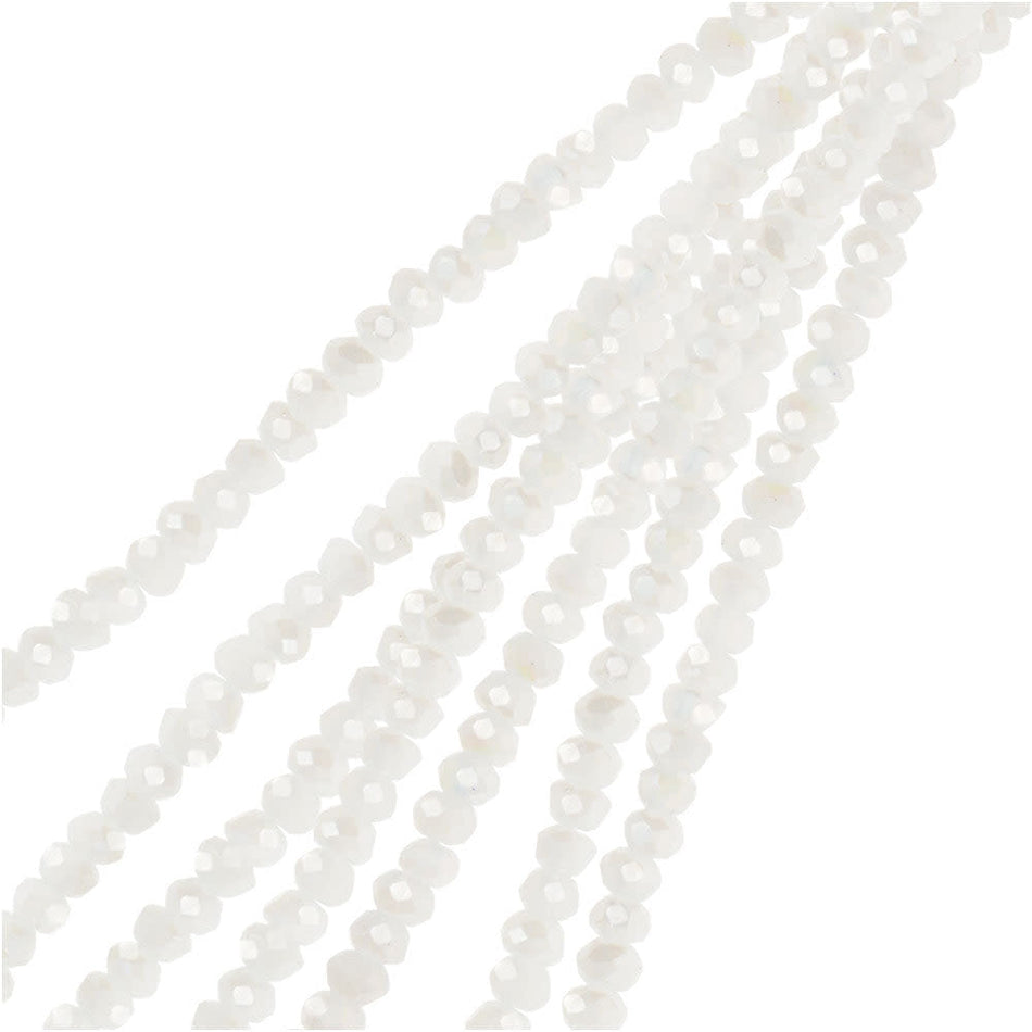 Crystal Beads, Faceted Rondelle 1.5x2.5mm, Opaque White Matte AB