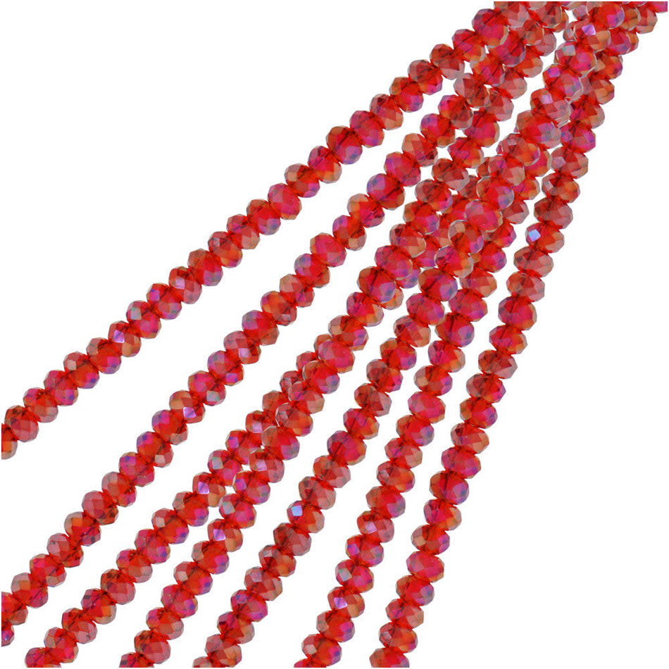 Crystal Beads, Faceted Rondelle 1.5x2.5mm, Transparent Red AB