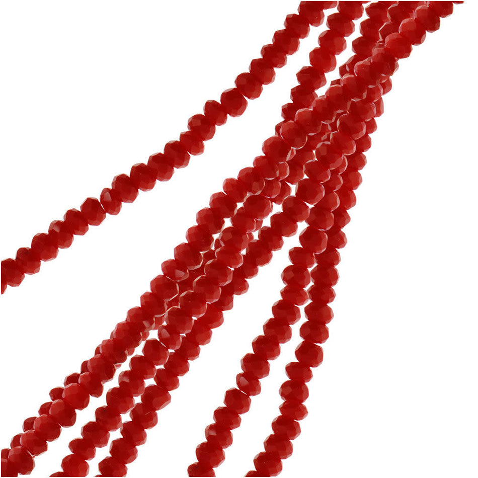 Crystal Beads, Faceted Rondelle 1.5x2.5mm, Opaque Red