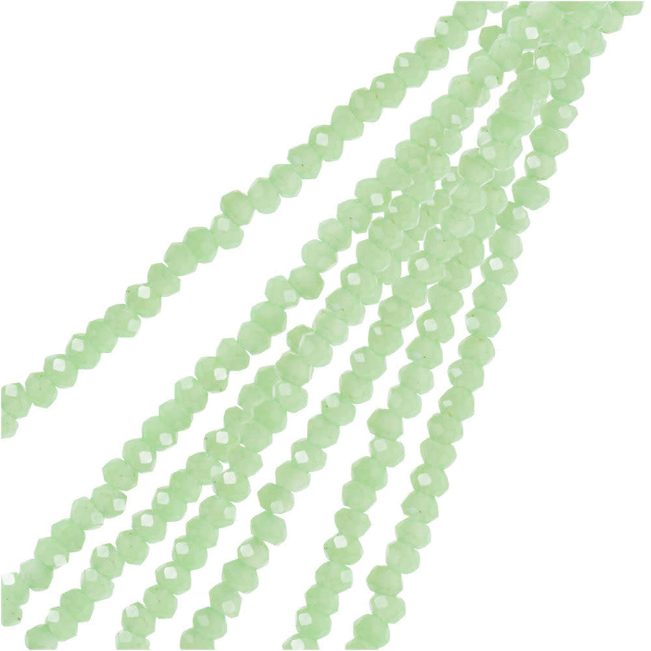 Crystal Beads, Faceted Rondelle 1.5x2.5mm, Opaque Light Green