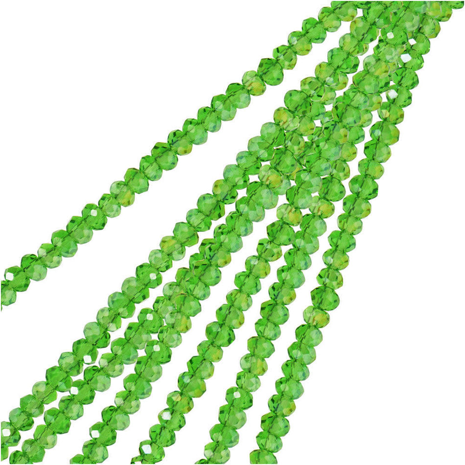 Crystal Beads, Faceted Rondelle 1.5x2.5mm, Transparent Green AB