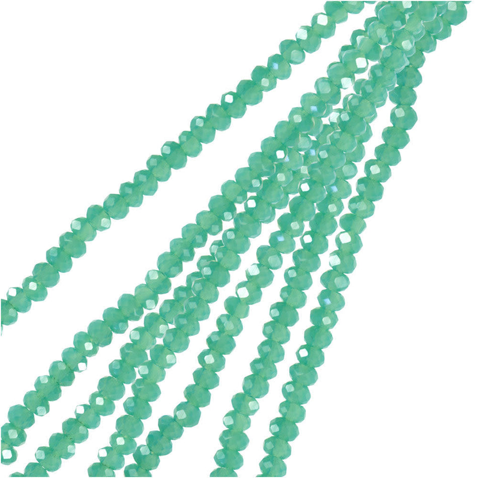 Crystal Beads, Faceted Rondelle 1.5x2.5mm, Opaque Turquoise Green