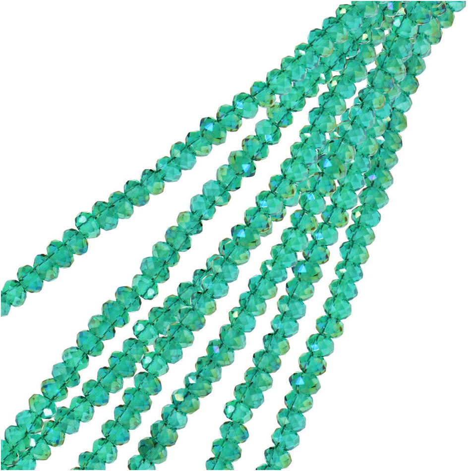 Crystal Beads, Faceted Rondelle 1.5x2.5mm, Transparent Dark Green AB