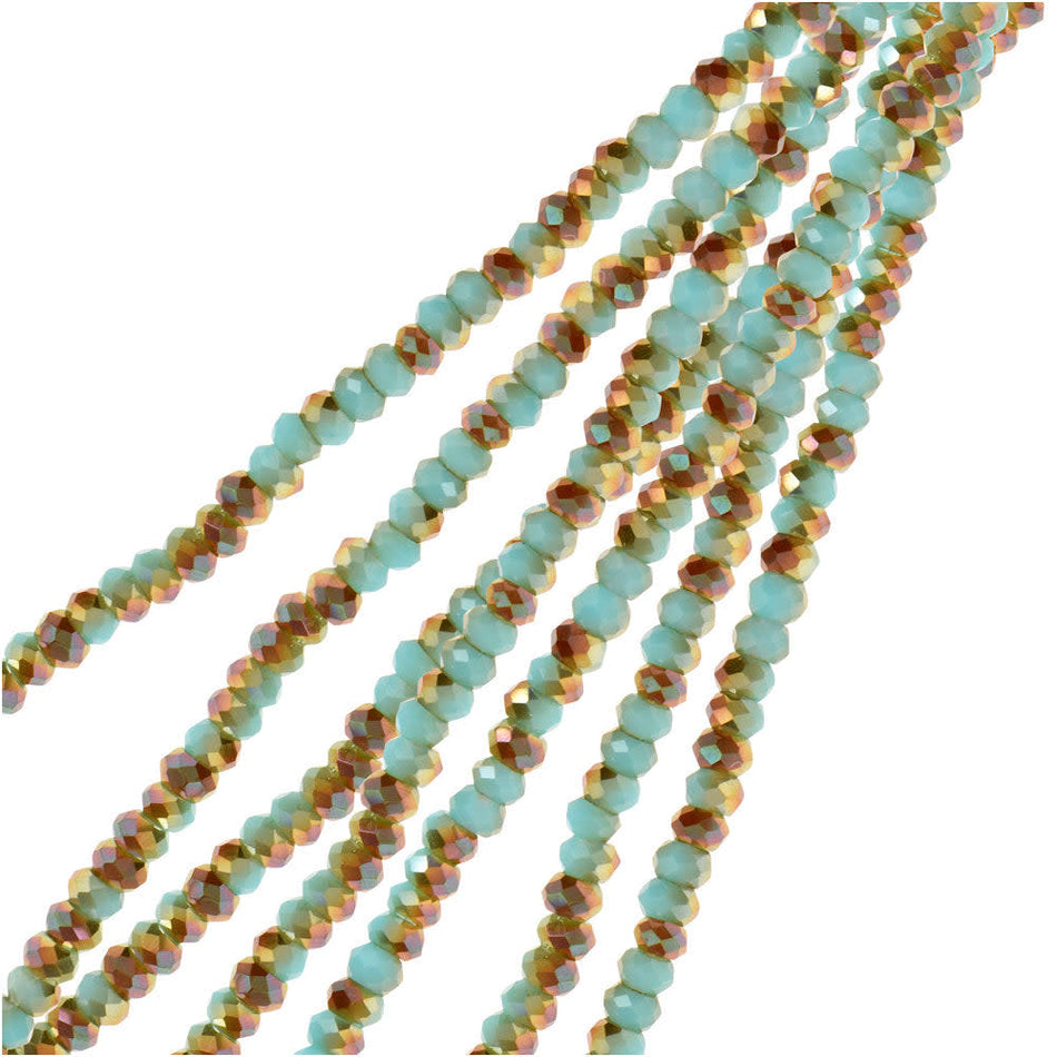 Crystal Beads, Faceted Rondelle 1.5x2.5mm, Opaque Blue w/Half Champagne Luster