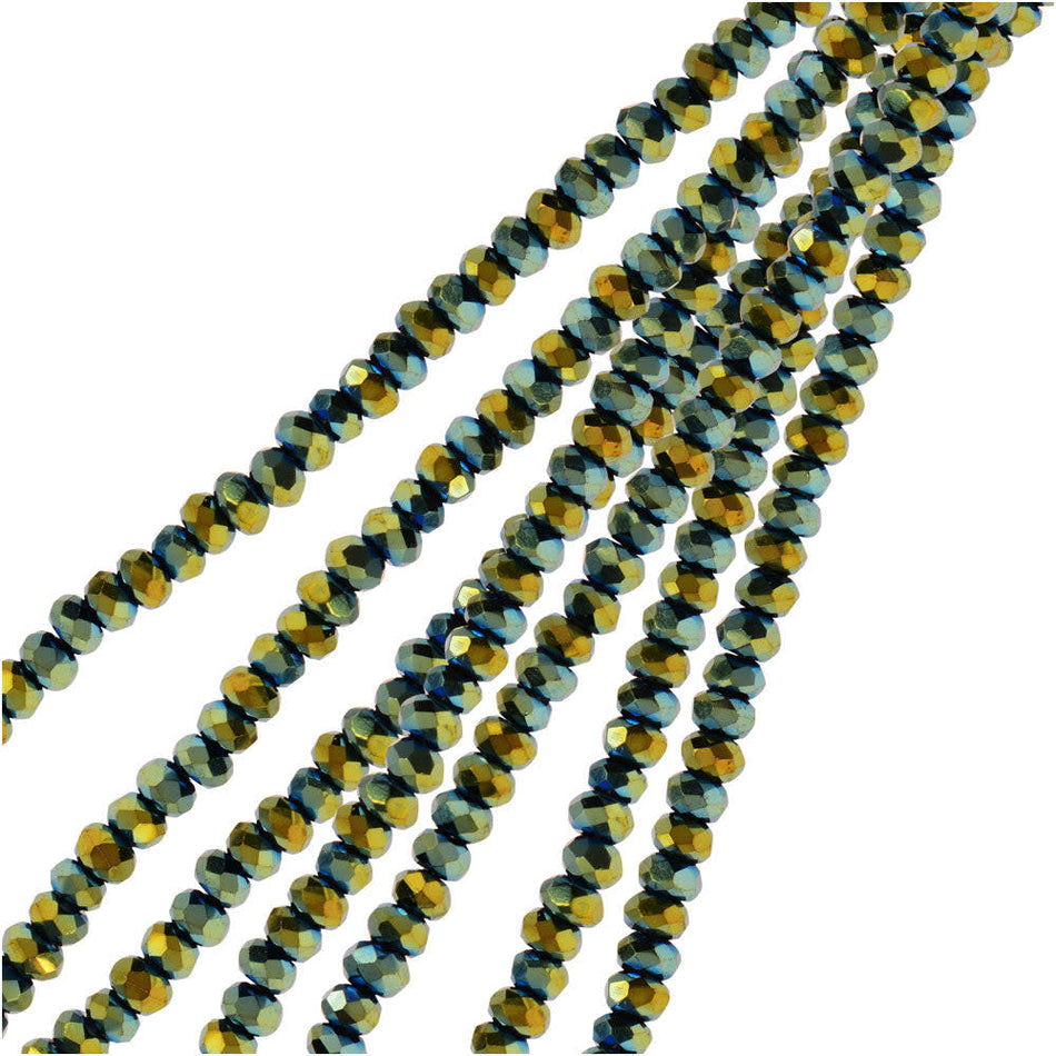 Crystal Beads, Faceted Rondelle 1.5x2.5mm, Opaque Green Iris