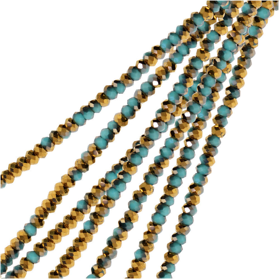 Crystal Beads, Faceted Rondelle 1.5x2.5mm, Opaque Dark Blue w/Half Gold Iris