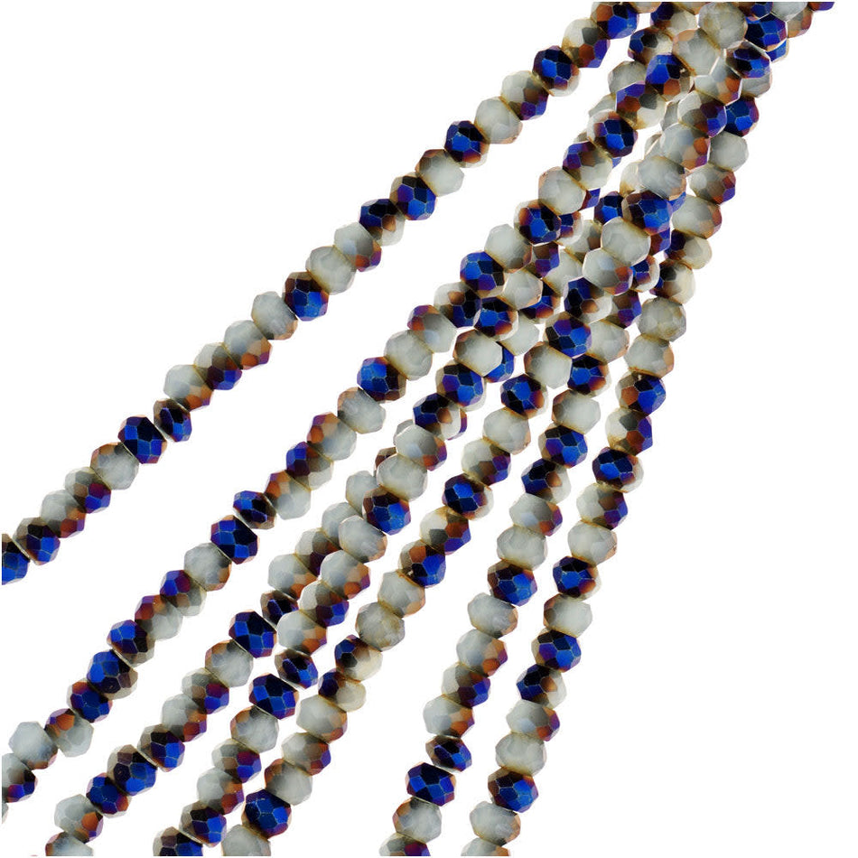 Crystal Beads, Faceted Rondelle 1.5x2.5mm, Opaque Light Blue w/Half Blue Iris