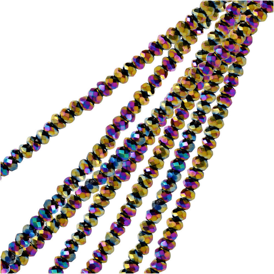 Crystal Beads, Faceted Rondelle 1.5x2.5mm, Opaque Multi Color Iris