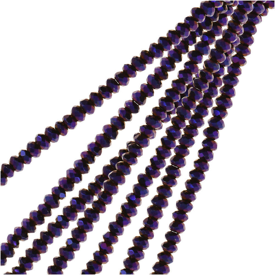 Crystal Beads, Faceted Rondelle 1.5x2.5mm, Opaque Purple Iris