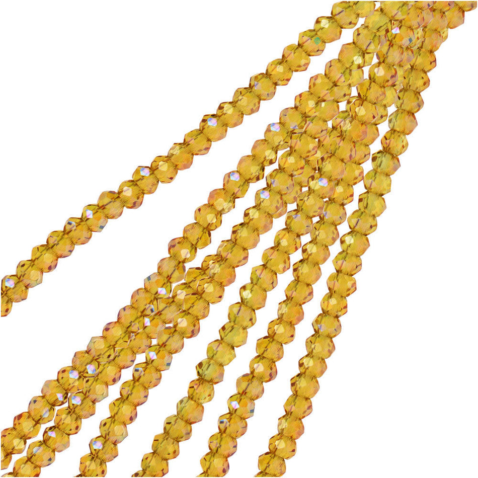 Crystal Beads, Faceted Rondelle 1.5x2.5mm, Transparent Light Amber w/Purple Luster