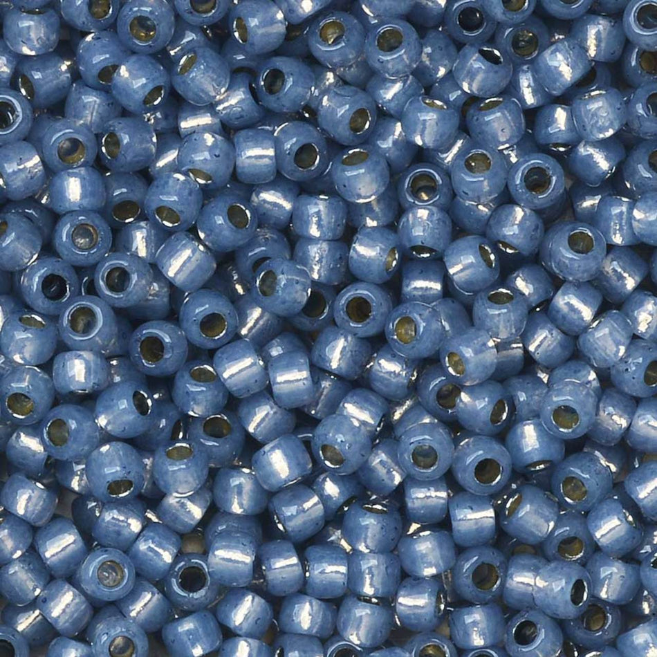 TOHO Round Bead 11/0 PermaFinish Silver-Lined Milky Montana Blue 2.5-Inch Tube