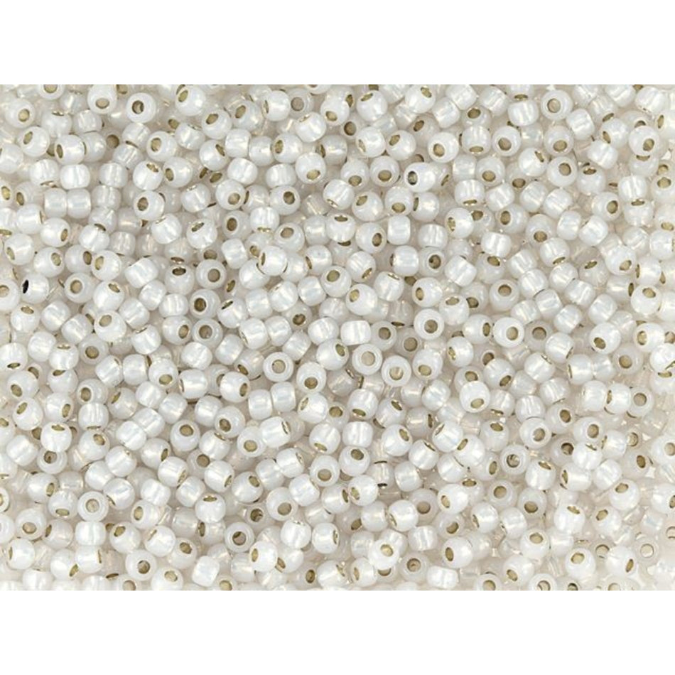 TOHO Round Bead 11/0 PermaFinish Silver-Lined Milky Cloud 2.5-Inch Tube