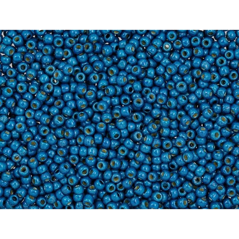 TOHO Round Bead 11/0 PermaFinish Matte Galvanized Turkish Blue 2.5-Inch Tube