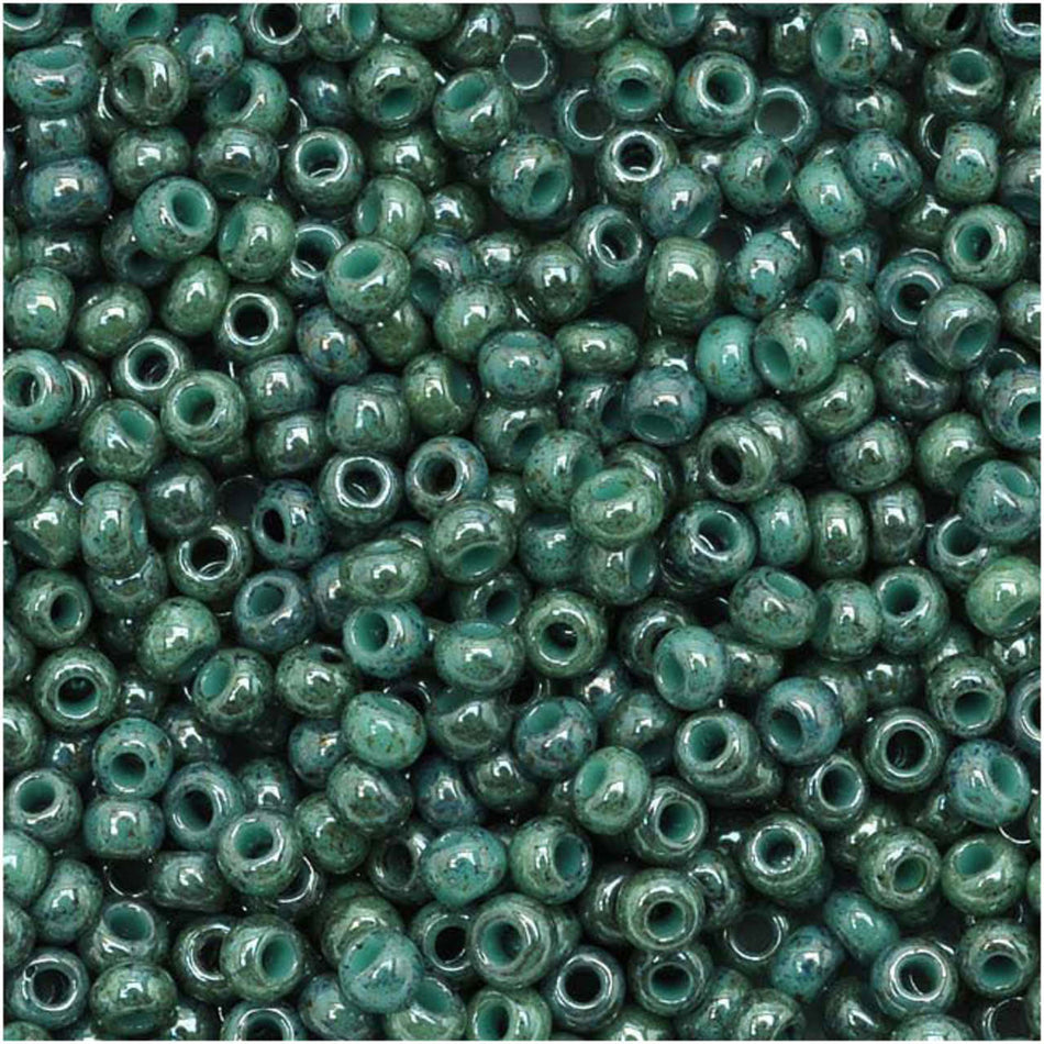 TOHO Bead Round 11/0 Marbled Opaque Turquoise/Blue, 2.5-Inch Tube