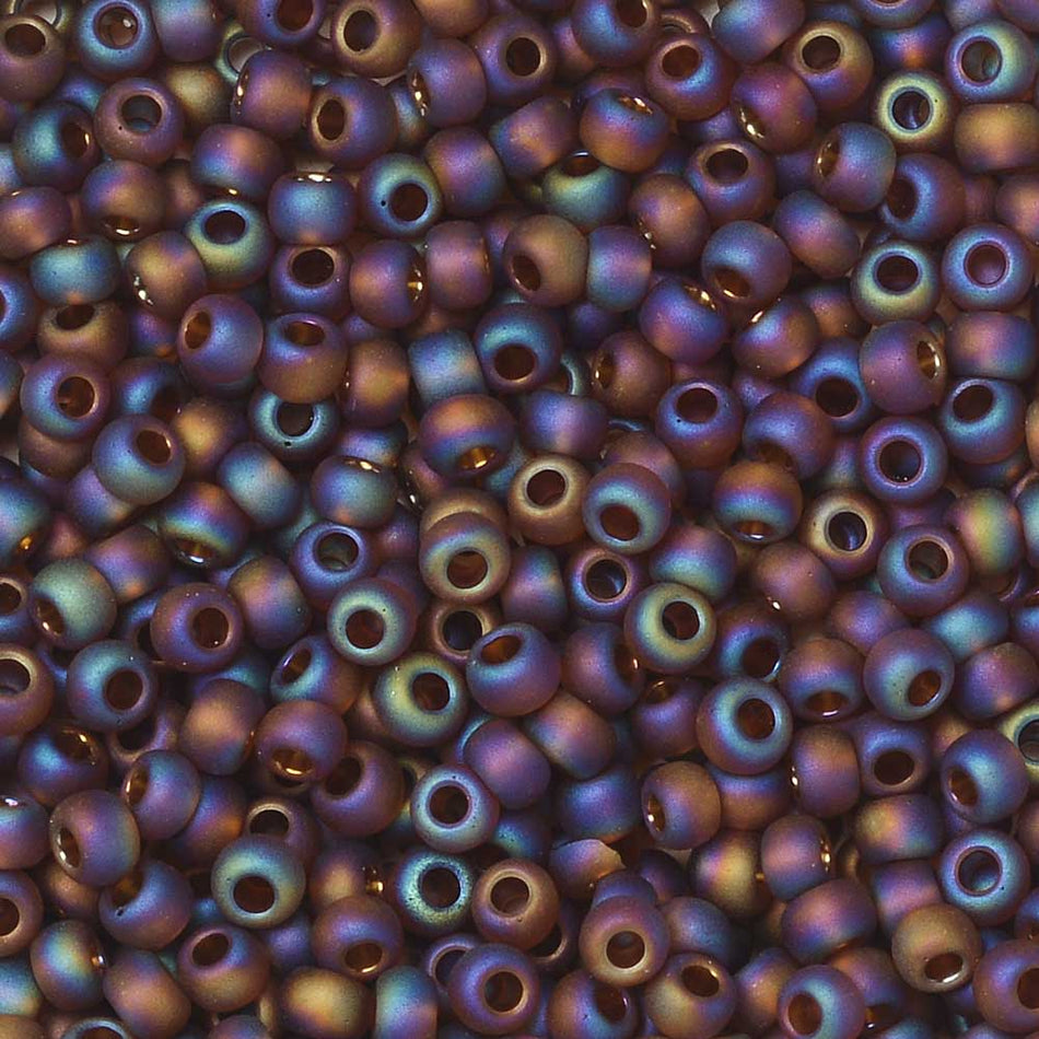 TOHO Seed Beads, Round 11/0, 177F, Transparent Rainbow Frosted Smoky Topaz