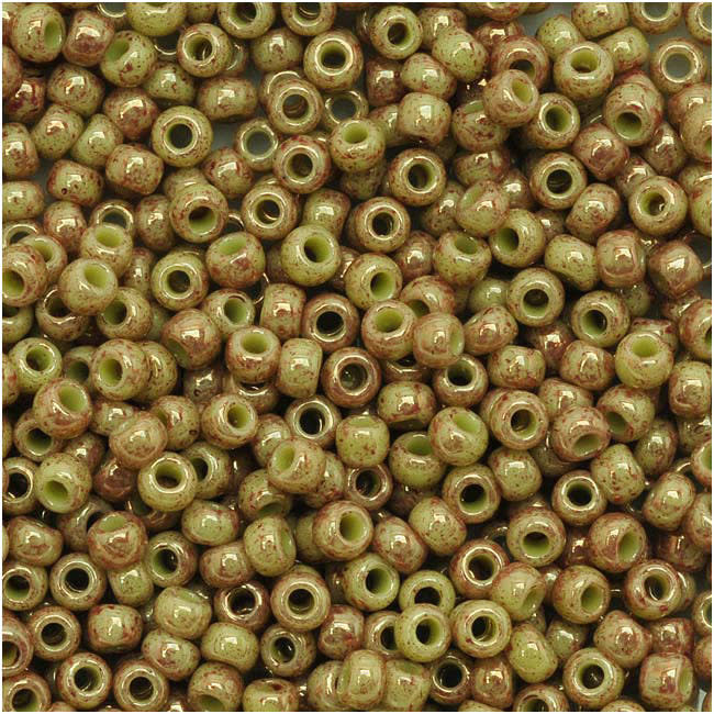 TOHO Round Seed Beads 11/0 1209 Marbled Opaque Avocado/Pink