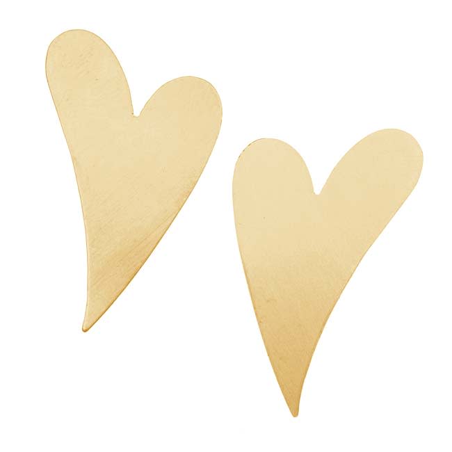 Solid Brass Long Artisan Heart Stamping Blanks - 37x25mm 24 Gauge