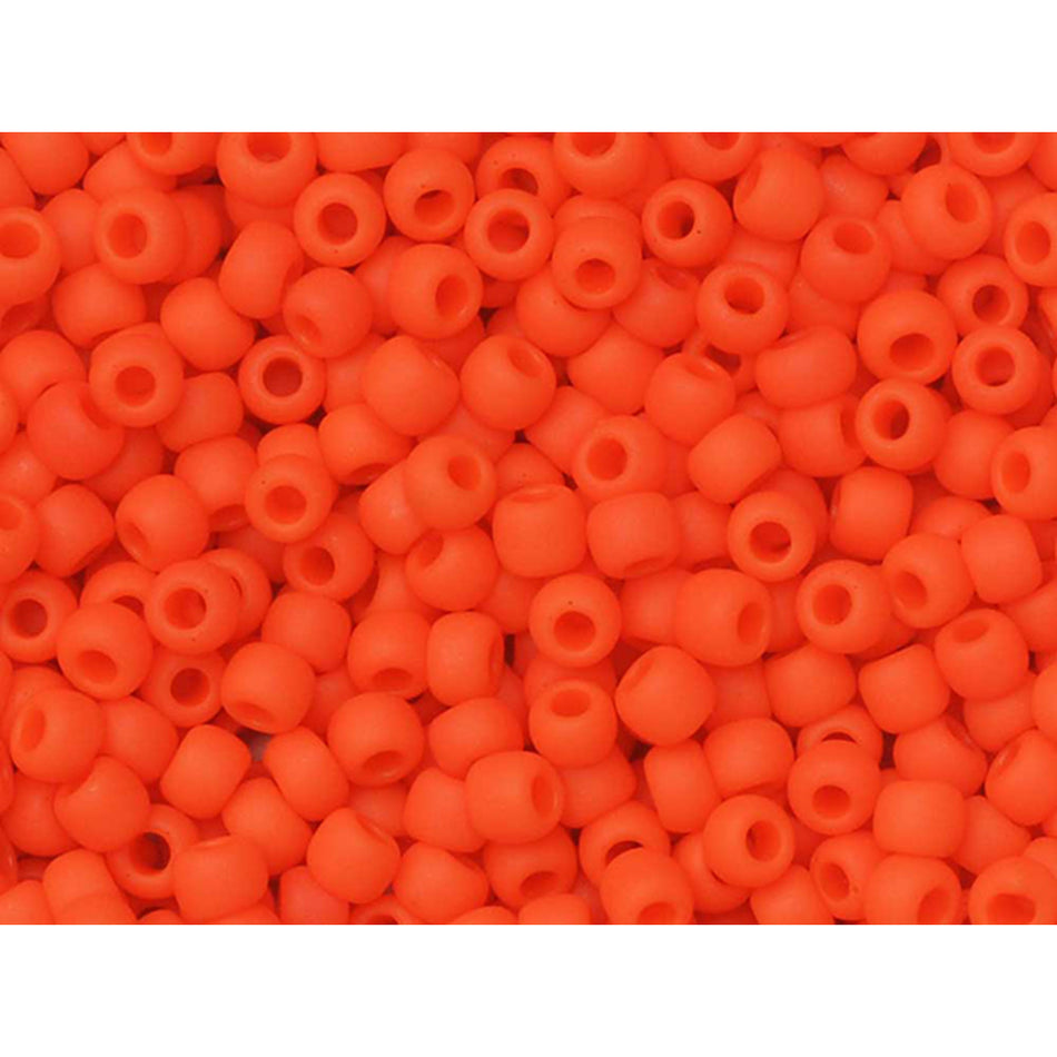 Toho 11/0 Round Seed Bead Opaque Frosted Sunset Orange, 2.5-Inch Tube