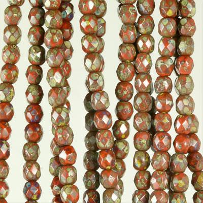 4mm Czech Fire Polish Red Picasso Beads - Goody Beads