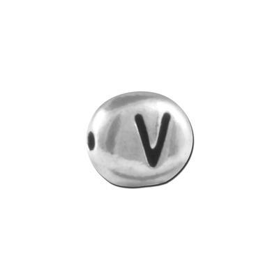 7mm Antique Rhodium Oval Pewter Alphabet Beads - V - Goody Beads