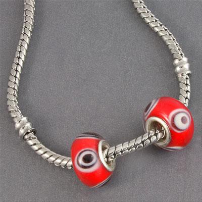 13mm Red with White and Black Swirl Rondelle Large Metal Hole Glass Beads - Goody Beads