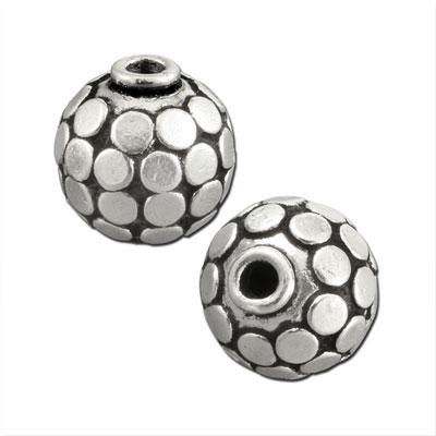 14mm Silver Plated Bali Style Circle Pattern Round Beads - Goody Beads