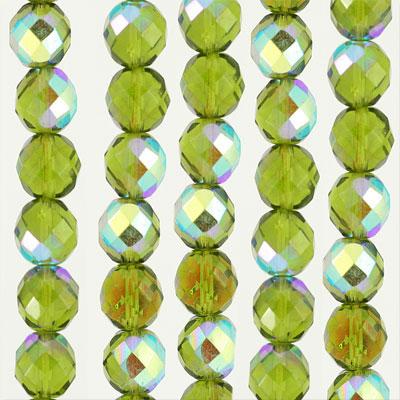 10mm Czech Fire Polish Olivine AB Beads - Goody Beads